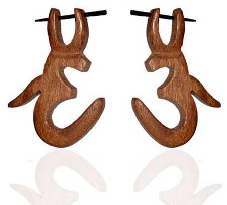 Wooden Om Earrings