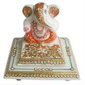Beautiful Marble Ganesh Statue With Choki, For Worship, Temple, Interior Decor, Office, Home, Gifting