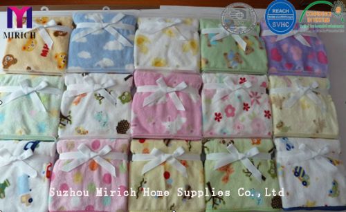 Lovely Plain Soft Knitted Flannel Fleece Printed Baby Receiving Throw