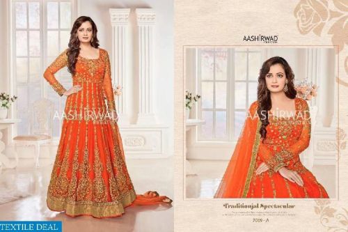 WEDDING WEAR ORANGE NET WITH HEAVY CODDING WORK ANARKALI SUIT