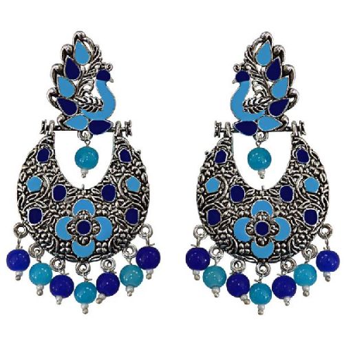 Meenakari German Silver Peacock Shape Dangler Earrings