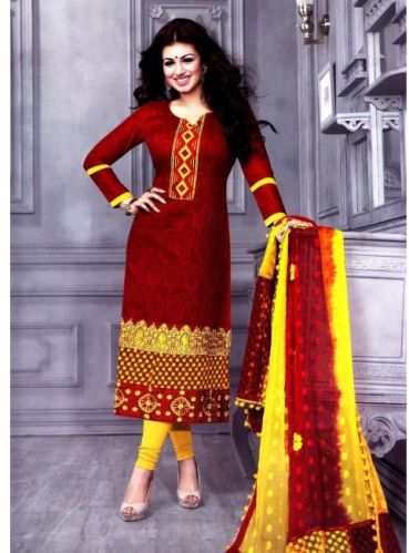 Yellow Maroon Cotton Suit