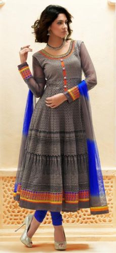 Grey Netted Anarkali Readymade Chudidar, Color : Gray