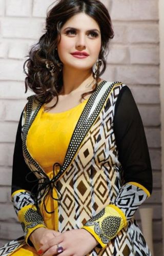 Zarine Khan Black And Yellow Colour Anarkali Salwar Kameez