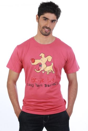 Men Pink T Shirt, Pattern : Printed