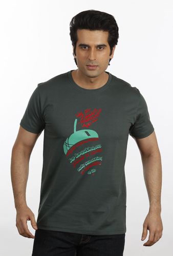 Men Steel Green Apple T Shirt, Pattern : Printed