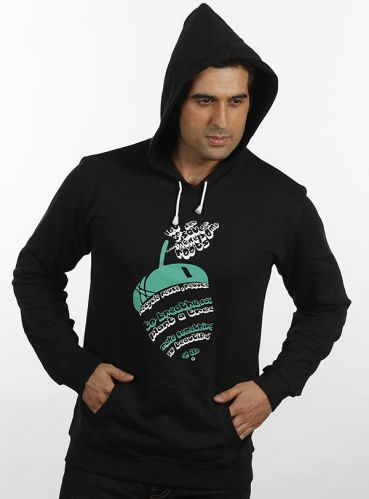 Mens Black Green Apple Hooded Sweat Shirt