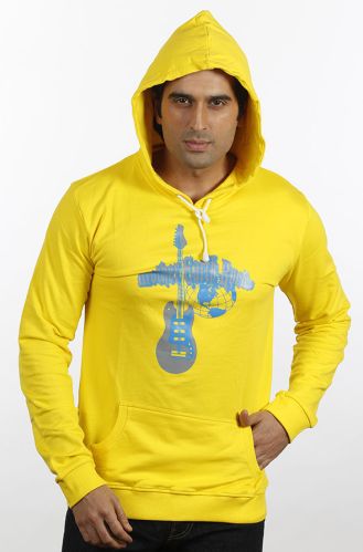 Mens Yellow Guitar Hooded Sweat Shirt