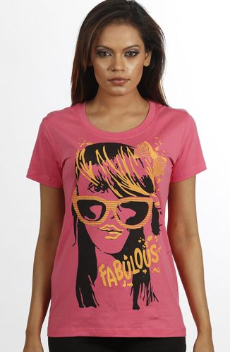 Women Pink T Shirt, Pattern : Printed