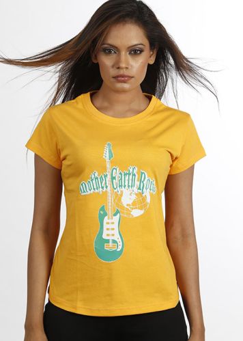 Women Yellow Guitar T Shirt, Pattern : Printed
