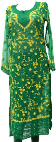 Green Chikan Embroidery Kurti