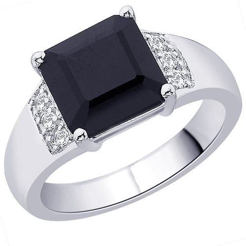 Silver Square Black Stone Zircon Uncouth Style Ring