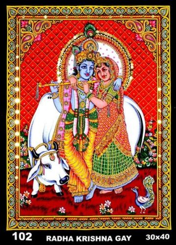 Radha Krishna With Cow