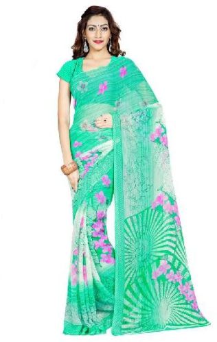 Casual Wear Green Printed Chiffon Saree_AAKQ12SR1045CKSML
