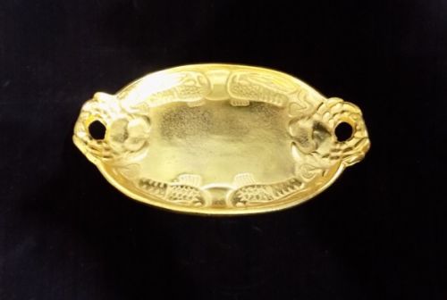 Brass Oval Tray With Handle, Size : 14'X9.5'cm