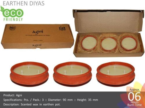 Earthen Diya Candle - Agni, For Home Decor, Shape : Pot