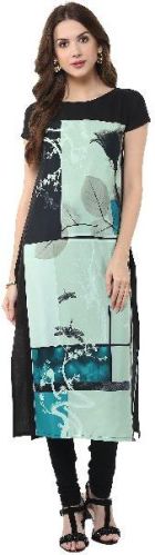 Janasya Women's Black Digital Printed Crepe Kurti