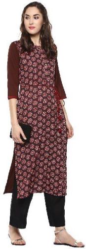 Janasya Womens Multicolor Printed Crepe Straight Kurti