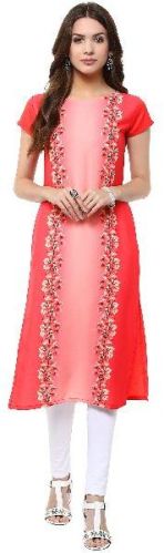 Janasya Women's Pink Casual Crepe Kurti