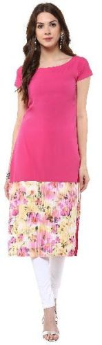 Janasya Women's Pink Digital Printed Casual Crepe Kurti