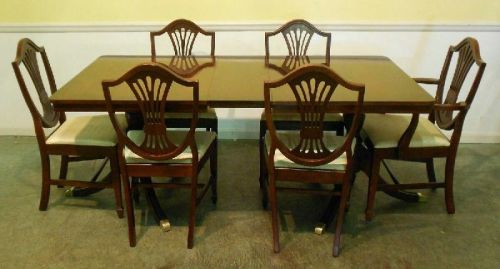 Polished Hardwood Carved Back Six Chair Dining Set