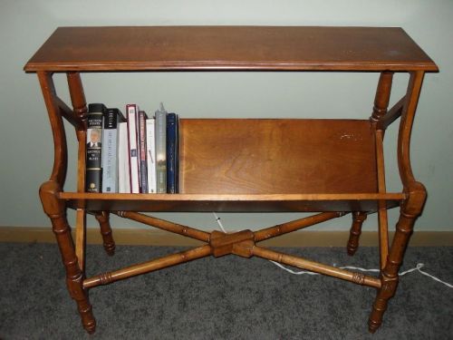 Polished Hardwood Turned Leg Dual Shelf Book Rack, Color : Rich Brown
