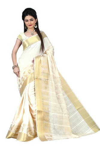 Nylon Chit Pallu Sarees, Color : White Cream