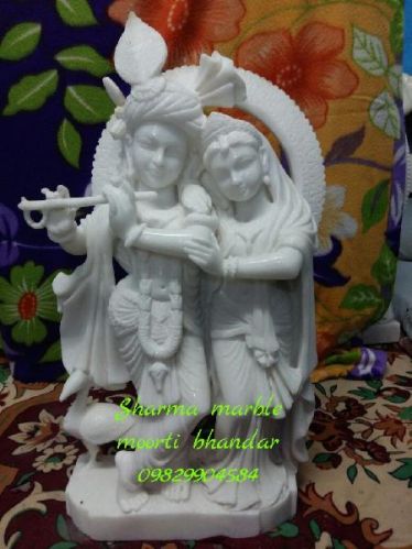 Makrana Marble White Marble Radha Krishna Jugal Moorti, Color : Multi