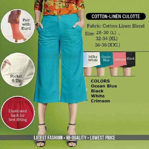 Cotton Linen Culottes, Size : Xl