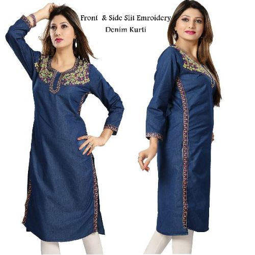 Denim Kurti With Embroidery