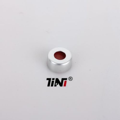 11mm Crimp-top Aluminum Cap, 5.5mm Centre Hole/White PTFE/Red Silicone