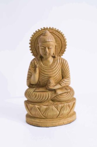 Craftkriti Wood Curved Buddha Handmade Statue, Color : Brown