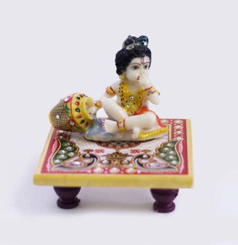 Laddu Gopal On Golden Marble Chowki, Color : Multicolor