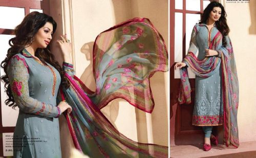 Ladies Flavour Designer Embroidery Slate Grey Georgette Straight Suit