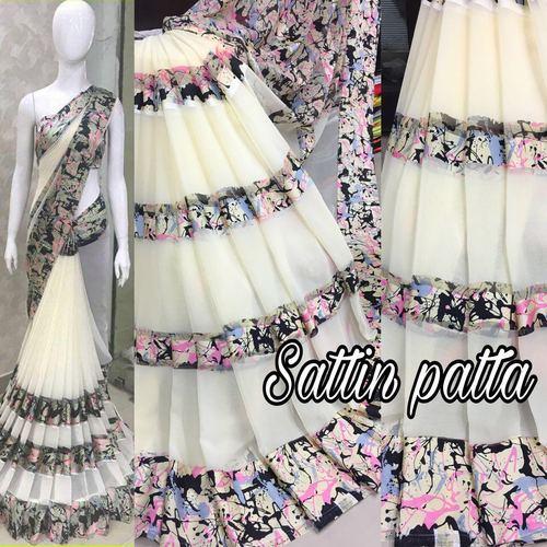 100% Polyester Satin Patta Sarees