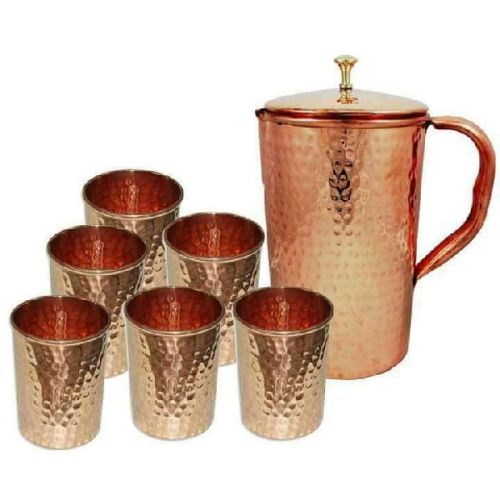 Copper Jug With Glass Set, For Serving Water, Water Storage, Feature : Crack Proof, Durable, Good Quality