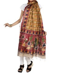 RIAA Ethnic Tussar Silk Hand Block Printed Full Dupatta
