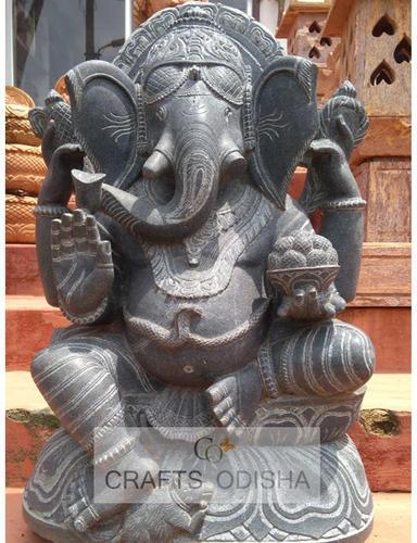 Crafts Odisha Sandstone Blackstone Ganesha Statue, For Garden/Home Decoration