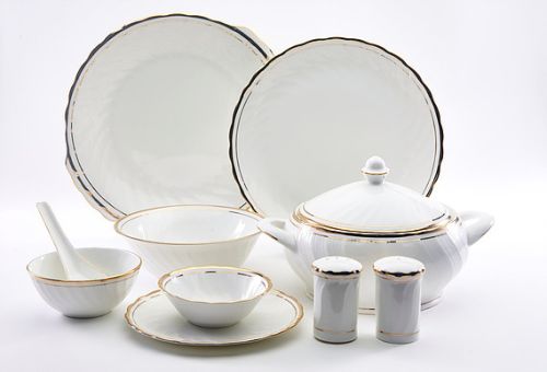 Pratibha Ceramic Dinner Set, Pattern : Plain