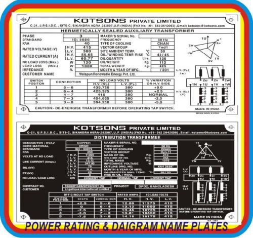 Power Rating & Diagram Nameplates