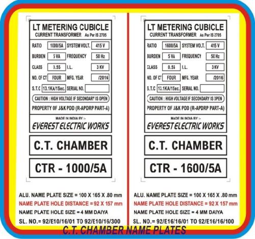 Electrical Transformer Aluminium Nameplates