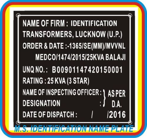 Mild Steel Identification Nameplates