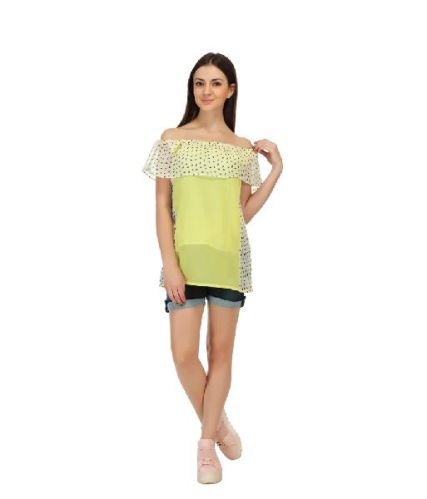 Lemon Yellow Georgette Butterfly Print Western Top