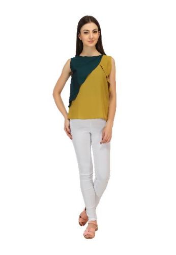 Yellow Moss Overlapping Western Top, Occasion : Casual