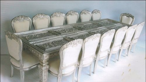 Silver Coated Dining Table Set, For Home, Hotel, Restaurant, Color : White