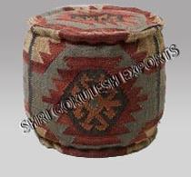 Wool Pouf Ottoman, For Home, Living Room, Indoor, Outdoor, Picnic, Decoration, Pattern : Kilim