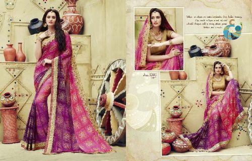 Styloshopper Pure Georgette Bandhej Designer Sarees 3205, Color : Pink