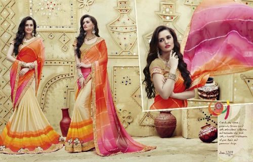 Styloshopper Bandhej Designer Sarees 3209, Color : Multi Colored