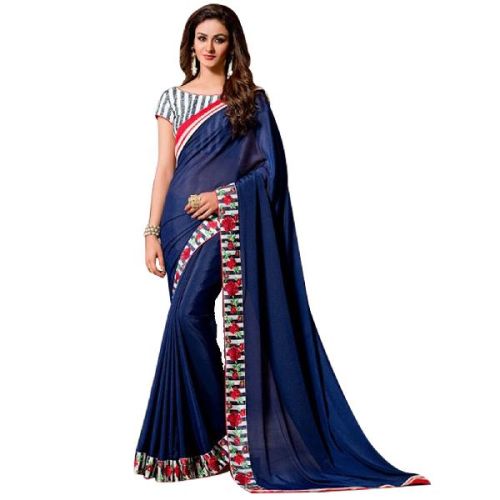 Styloshopper Printed Georgette Designer Saree, Color : Blue