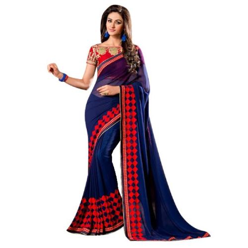 Styloshopper Georgette Designer Saree 2507, Color : Blue